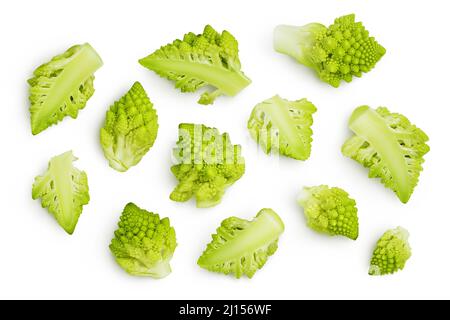 Romanesco broccoli cabbage or Roman Cauliflower isolated on white background with clipping path. Top view. Flat lay Stock Photo