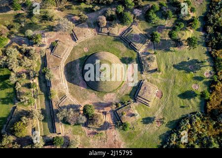 Aerial view of the Guachimontones, a pre-columbian archaeological site near Teuchitlan, Jalisco, Mexico. Stock Photo