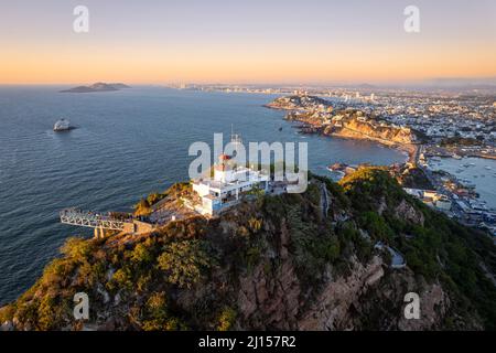 Lighthouse of Mazatlan, Sinaloa, Mexico, one of the tallest natural lighthouses in the world. Stock Photo