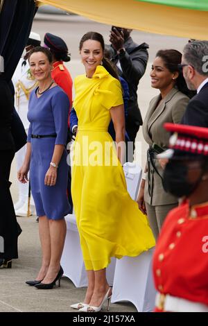 The Duchess of Cambridge arrives at Norman Manley International Airport in Kingston, Jamaica, on day four of their tour of the Caribbean on behalf of the Queen to mark her Platinum Jubilee. Picture date: Tuesday March 22, 2022. Stock Photo