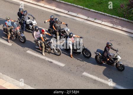 Nice, France - August 13, 2018: Group of bikers is on the road on a sunny day