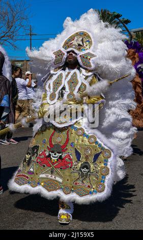 Mardi Gras Indian Krewe Parade on Super Sunday in New Orleans Stock Photo