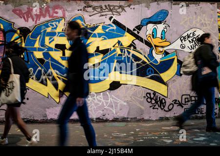 Anti-war street art, Leake Street, London, UK. Stock Photo