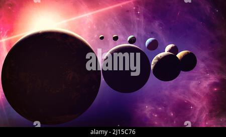 Planet with rings. New worlds. Exoplanets, galaxies and nebulae. Space ...