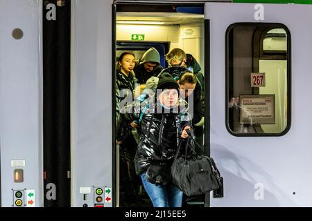 Berlin, Germany. 08th Mar, 2022. Ukrainian refugees arriving by train at the Berlin Central Station. Since the war began, more than 3 million refugees have fled Ukraine. Credit: SOPA Images Limited/Alamy Live News Stock Photo
