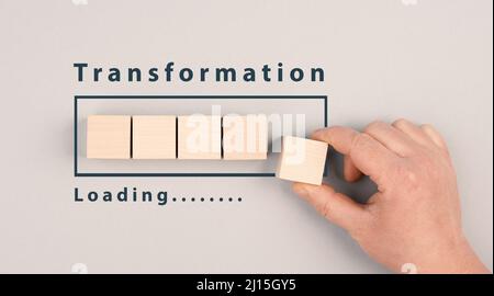 Progress bar with the words transformation loading, upgrade and improve concept, changing process Stock Photo