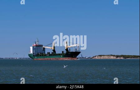 PORT ARANSAS, TX - 29 JAN 2020: The BBC QUEBEC, a general cargo ship, is sailing on the shipping channel between Corpus Christi, Texas and the Gulf of Stock Photo