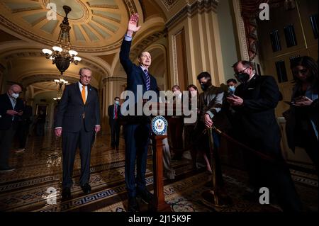 Washington, United States. 22nd Mar, 2022. Senator Ron Wyden (D-OR) speaks at a press conference of the Senate Democratic caucus leadership. Credit: SOPA Images Limited/Alamy Live News Stock Photo