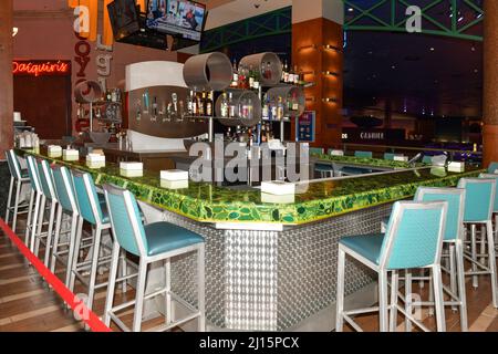 Nevada USA, September 6, 2021 Exterior view of the small Pour 24 Bar located on the second level of the NY-NY Hotel and Casino Las Vegas Stock Photo