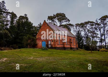 Abandoned heritage listed methodist church on a gloomy day at Nerrina Ballarat wide shot Stock Photo
