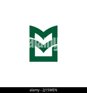 letter mm simple green grass leaf geometric line logo vector Stock Vector