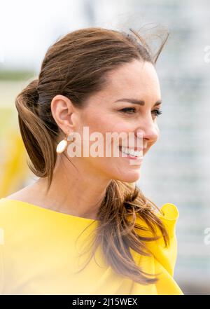 The Duchess of Cambridge at Norman Manley International Airport in Kingston, Jamaica, on day four of their tour of the Caribbean on behalf of the Queen to mark her Platinum Jubilee. Picture date: Tuesday March 22, 2022. Stock Photo
