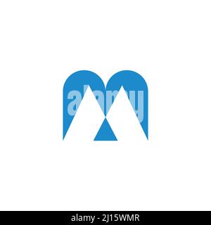letter m blue mountain negative space logo vector Stock Vector