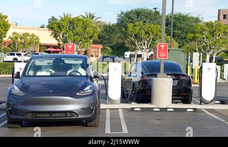 Anaheim Hills CA Jan 26 2022 Tesla supercharging station