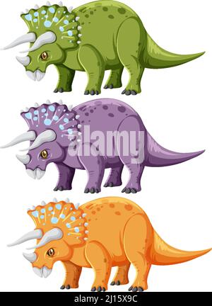 A set of triceratops dinosaurs on white background illustration Stock Vector