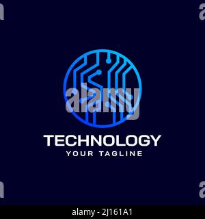 Logo Circle design abstract Global Communication Technology vector template linear style. Artificial intelligence neural network Stock Vector