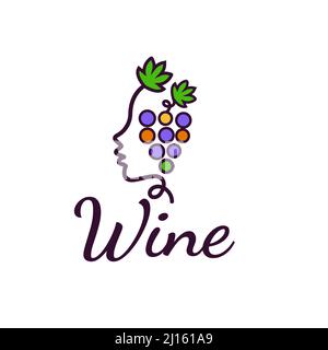 Line style human face grape fruit illustration logo Stock Vector