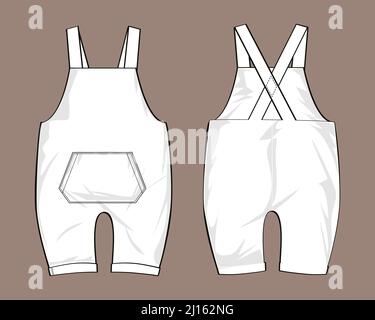Kids Dungaree Dress design Fashion flat Sketch vector Illustration Template Front And back views. Apparel Clothing Design mock up Front And Back Views Stock Vector