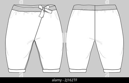 Pajama pants technical fashion illustration with elastic normal waist, high  rise, full length, drawstrings, pockets. Flat trousers apparel template  front back, white color. Women men unisex CAD mockup Stock Vector Image 