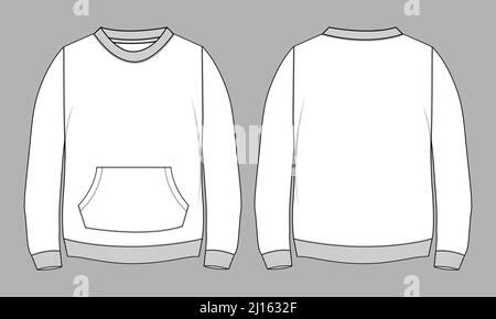 Round neck Long sleeve Sweatshirt overall fashion Flat Sketches technical drawing vector template For men's. Apparel dress design mockup CAD illustrat Stock Vector