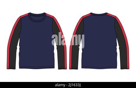 Long sleeve Slim fit two tone navy, red color t shirt technical fashion  flat sketch vector illustration template front, back views isolated on  white b Stock Vector Image & Art - Alamy