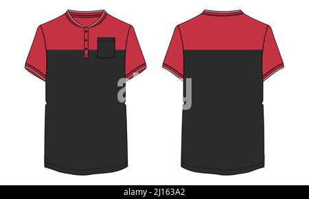 Short sleeve Basic T shirt overall technical fashion flat sketch vector illustration template front and back views. Apparel clothing mock up for men's Stock Vector