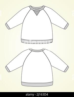 Long Sleeve sweatshirt Overall technical fashion flat sketch vector illustration template for women's. Cotton fleece fabric clothing mock up front and Stock Vector