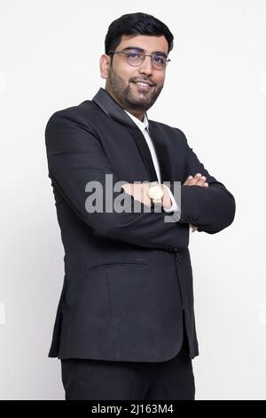 Portrait of confident businessman on the white isolated background. Stock Photo