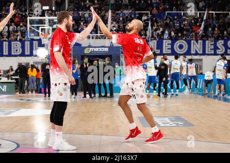 Brescia, Italy. 20th Mar, 2022. Italy, Brescia march 20 2022: Shavon Shields (Armani forward) enter the field during basketball game Germani Brescia vs A|X Armani Milan, Lega Basket A 2021-2022 day23 (Credit Image: © Fabrizio Andrea Bertani/Pacific Press via ZUMA Press Wire) Stock Photo