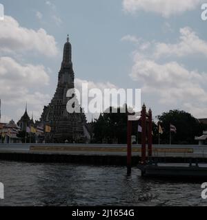 Buddhist Temple of the Dawn aka Wat Arun Ratchawararam Ratchawaramahawihan aka Wat Arun on the  Chao Phraya River Bangkok Thailand Stock Photo