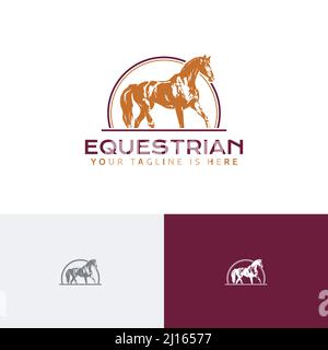 Equine Equestrian Horse Engraving Style Vintage Retro Logo Template Stock Vector