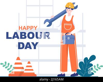 Happy Labor Day from People of Various Professions, Different Background and Thanks to Your Hard Work in Flat Cartoon Illustration for Poster Stock Vector