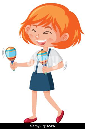 A happy girl playing maracas on white background illustration Stock Vector