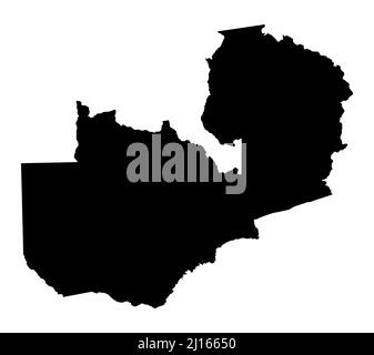 Silhouette outline map of Zambia of Africa in silhouette over a white background Stock Photo