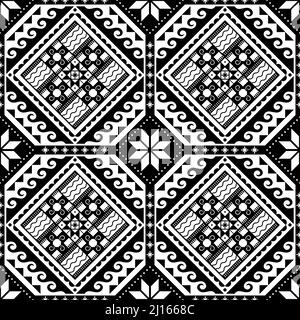 Hutsul Pisanky - traditional Ukrainian Easter eggs vector seamless pattern, decorative background with stars and geometric shapes in black and white Stock Vector
