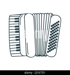 Musical instrument accordion doodle style isolated vector illustration. Outline drawing of musical equipment. Hand drawn instrument for music black ic Stock Vector