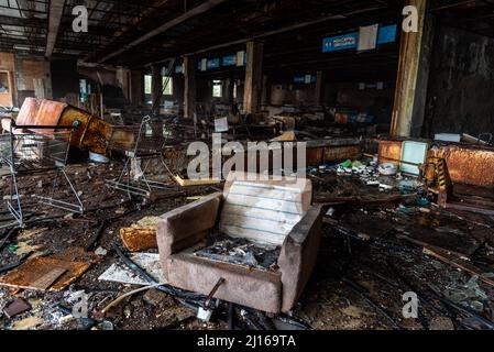 Central supermarket in the Chernobyl exclusion zone. This market was one of the biggest in Pripyat. Stock Photo