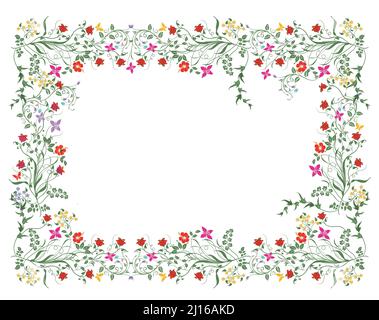 flowers and plants border, isolated illustration, Stock Vector