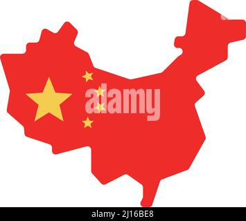 The Chinese flag in the shape of the Chinese mainland. Editable vector. Stock Vector