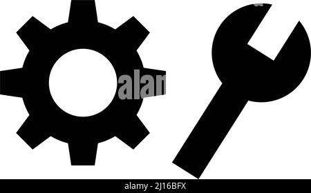 Gears and wrenches silhouette icon set. Settings and updates. Editable vector. Stock Vector