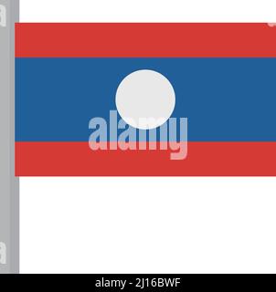 Laos flag and pole. Editable vectors. Stock Vector