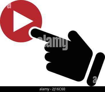 Silhouette icon of a hand clicking the play button. Editable vector. Stock Vector