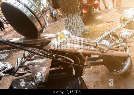 Chrome shiny horn on a retro bike Stock Photo