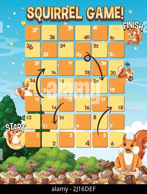 A snake ladder squirrels game template illustration Stock Vector
