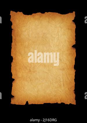 Old mediaeval paper sheet. Parchment scroll isolated on black background Stock Photo