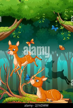 Nature scene with many trees and deers illustration Stock Vector Image ...