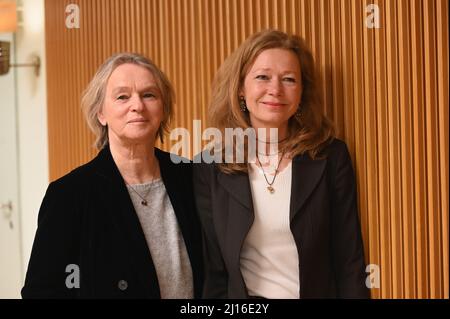 Cologne, Germany. 22nd Mar, 2022. Author Elke Heidenreich (l) and Marion Karausche, pictured during Lit.Cologne, the international literature festival. Credit: Horst Galuschka/dpa/Alamy Live News Stock Photo