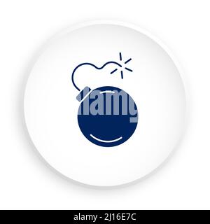 Silhouette of Metallic round bomb with wick icon in neomorphism style for mobile app. Button for mobile application or web. Vector on white background Stock Vector
