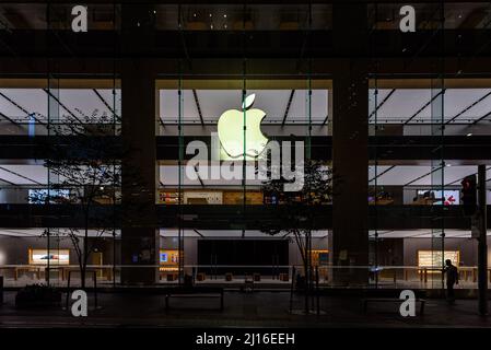 The flagship Apple store on George Street in Sydney, Australia at night Stock Photo