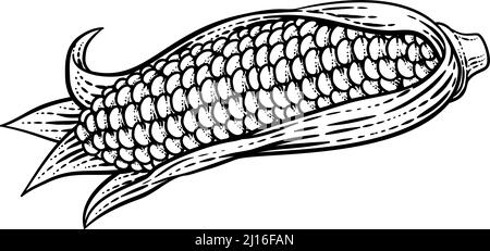 Corn Vegetable Vintage Woodcut Illustration Stock Vector